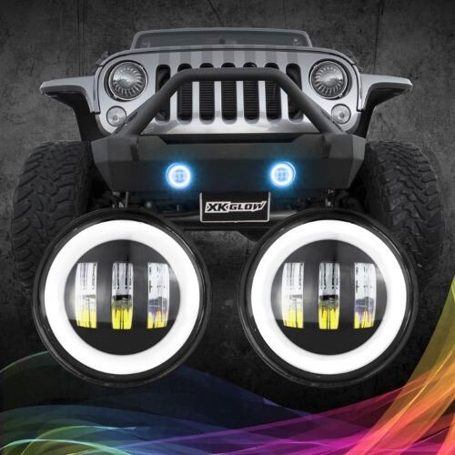 FOG LIGHT 4" BLACK RGB LED JEEP WRANGLER XKCHROME BLUETOOTH APP KIT - NO CONTROLLER