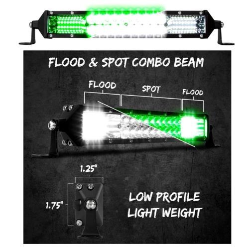 LED LIGHT BAR 10" 2 IN 1 W/ PURE WHITE & HUNTING GREEN FLOOD AND SPOT WORK LIGHT