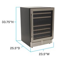 WINE CHILLER 46 BOTTLE 23.5" GLASS DOOR W/STAINLESS STEEL FRAME PULL OUT SHELVES DUAL ZONE
