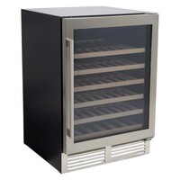 WINE CHILLER 52 BOTTLE GLASS DOOR STAINLESS STEEL FRAME AND HANDLE PULL OUT SHELVES
