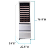 WINE CHILLER 108 BOTTLE 24" DUAL ZONE COOLER DRAWERS STAINLESS STEEL FINISH