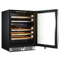 WINE COOLER 46 BOTTLES DUAL ZONE BLACK W/ STAINLESS DOOR FRAME GLASS DOOR PULL OUT WOODEN SHELVES