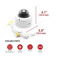 CAMERA 4MP IP INDOOR/OUTDOOR DOME VARIFOCAL 2.7-12MM MOTORIZED LENS 131 FEET WARM LIGHT LED POE