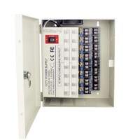 POWER SUPPLY WALL MOUNT - 16 OUTPUTS, 12 VDC, 32 AMPS, REGULATED, INDIVIDUALLY FUSED (PTC)