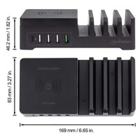 CHARGING STATION (1)USB-C PD TO 30W (1)QUICK CHARGE PORT TO 18W (3)USB-A PORTS SHARING 36 W BLACK