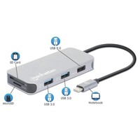 DOCKING CONVERTER USB-C MALE 3.2(1)HDMI 4K30HZ(3)USB-A 5GBPS/GIGABIT RJ45/USB-C PD/SD SLOT