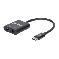 CONVERTER USB-C TO MALE TO 3.5 MM AUDIO AND USB-C POWER DELIVERY FEMALES BLACK