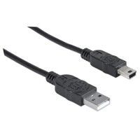 CABLE USB 2.0 TYPE-A MALE TO MINI-B MALE 480 MBPS 6 FT BLACK