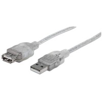 CABLE USB 2.0 TYPE-A MALE TO TYPE-A FEMALE 480 MBPS 15 FT TRANSLUCENT SILVER