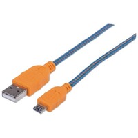 CABLE USB 2.0 TYPE-A MALE TO MICRO-B MALE 480 MBPS 3 FT BLUE/ORANGE