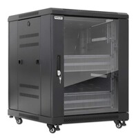 RACK CABINET 12U PRO LINE WITH INTEGRATED FANS 2 RACK SHELVES / CASTERS AND FEET / TEMPERED GLASS DO