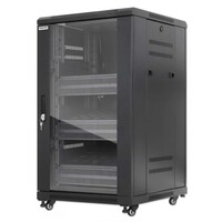 RACK CABINET 18U PRO LINE WITH INTEGRATED FANS 3 RACK SHELVES / CASTERS AND FEET / TEMPERED GLASS DO