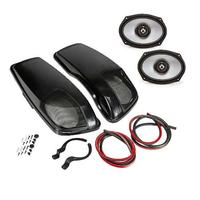 BAG LID KIT 2014-NEWER HARLEY DAVIDSON LEFT AND RIGHT W/ 6X9 SPEAKERS AND HARNESS IN VIVID BLACK