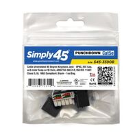 KEYSTONE JACK CAT5E UTP 90DEG BLACK/110 STYLE/DUST COVER/IDC CAP/UL/6-COLOR SNAP-ON ID BARS INCL