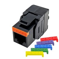 KEYSTONE JACK CAT6/6A UTP 180DEG BLACK /TOOLLESS CONNECTOR/DUST COVER/W/6-COLOR SNAP-ON ID BARS