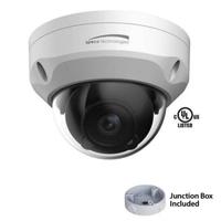 CAMERA 4K INDOOR/OUTDOOR DOME IP CAMERA IR 2.8MM LENS INCLUDED JUNC BOX WHITE HOUSING