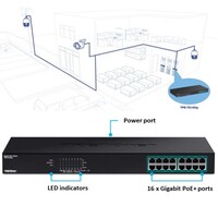 SWITCH 16-PORT GREENNET GIGABIT POE+  (250W)