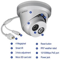 CAMERA IP INDOOR/OUTDOOR 4MP H .265 WDR POE IR TURRET NETWORK CAMERA