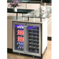 BEVERAGE COOLER 33 BOTTLES/101 CANS STAINLESS WINE & BEVERAGE DUAL-ZONE 2 DOOR COOLER