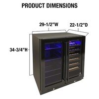 BEVERAGE COOLER 33 BOTTLES/101 CANS BLACK WINE & BEVERAGE DUAL-ZONE 2 DOOR COOLER