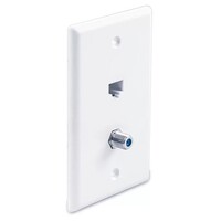 WALL PLATE 1?PORT CAT6 AND 1?PORT F CONNECTOR 3GHZ WHITE