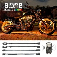 MOTORCYCLE/ATV/SNOWMOBILE KIT 6XCOMPACT PODS + 2X10" FLEX STRIPS 7 COLOR REMOTE CONTROL LED ACCENT L